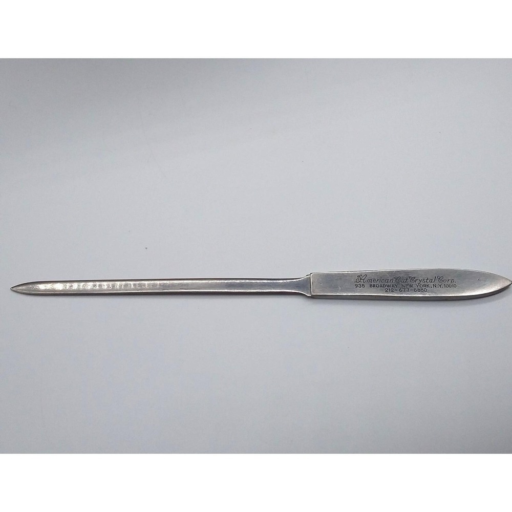 Vintage Stainless Steel Letter Opener American Cut Crystal Corp NY. 10.25" Long.